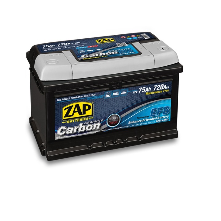 Baterie auto Zap CARBON EFB Start & Stop 75Ah