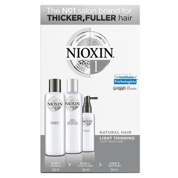 Kit impotriva caderii parului Nioxin System 1: Sampon, 150 ml + Balsam, 150 ml + Tratament leave-in, 50 ml Kit impotriva caderii parului Nioxin System 1: Sampon, 150 ml + Balsam, 150 ml + Tratament leave-in, 50 ml
