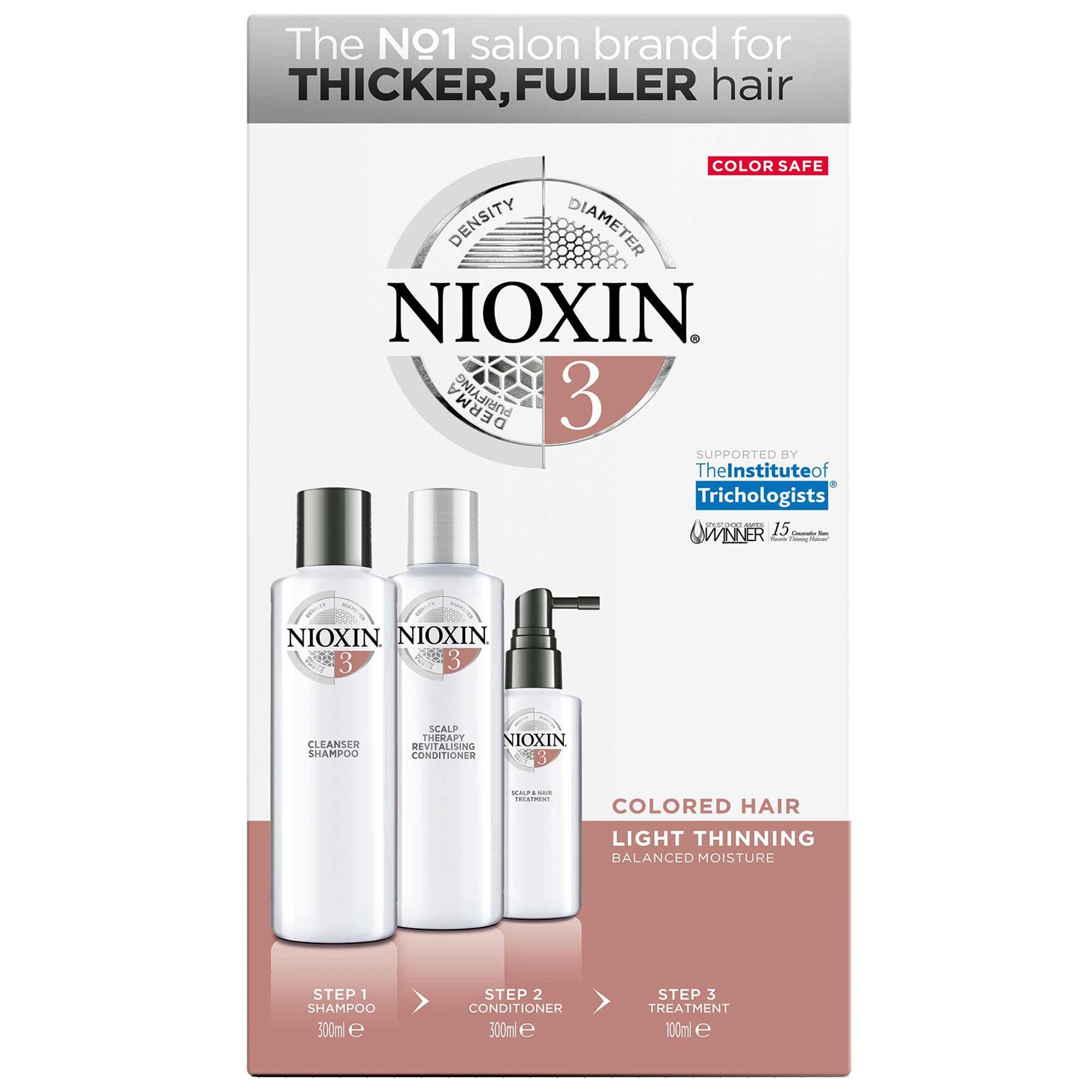 Kit impotriva caderii parului Nioxin System 3: Sampon, 300 ml + Balsam, 300 ml + Tratament leave-in, 100 ml