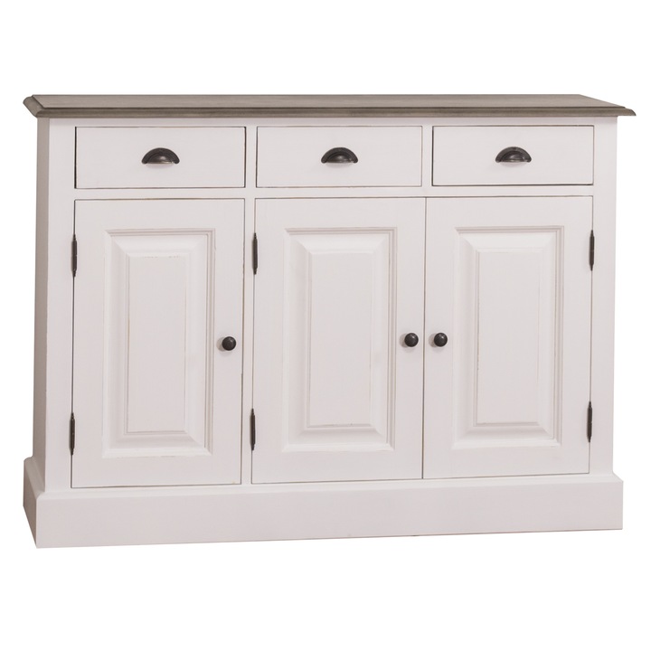 Dulap Szel-Mob cu 3 usi si 3 sertare, culoare top maro inchis, culoare corp alb, sertare cu sine