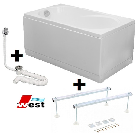 Pachet Complet Cada Acril 130x70 - Masca Frontala, Cadru Metalic, Sifon Evacuare si Cada de Baie West Rose 130x70