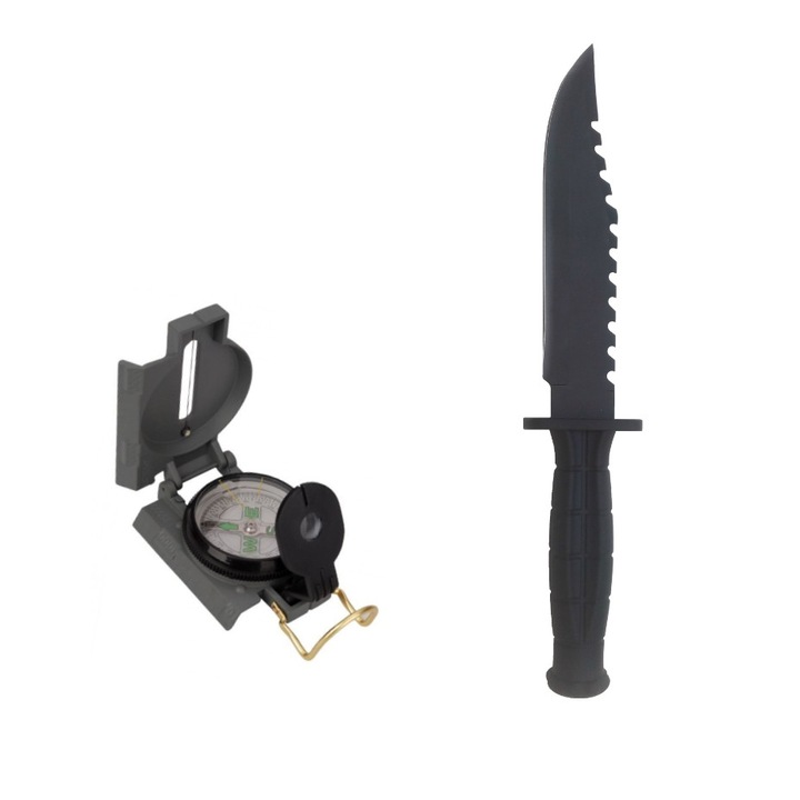 Пакет, състоящ се от метален военен компас WRG Compass B3 и ловен нож AGL 008 Commando 30 cm