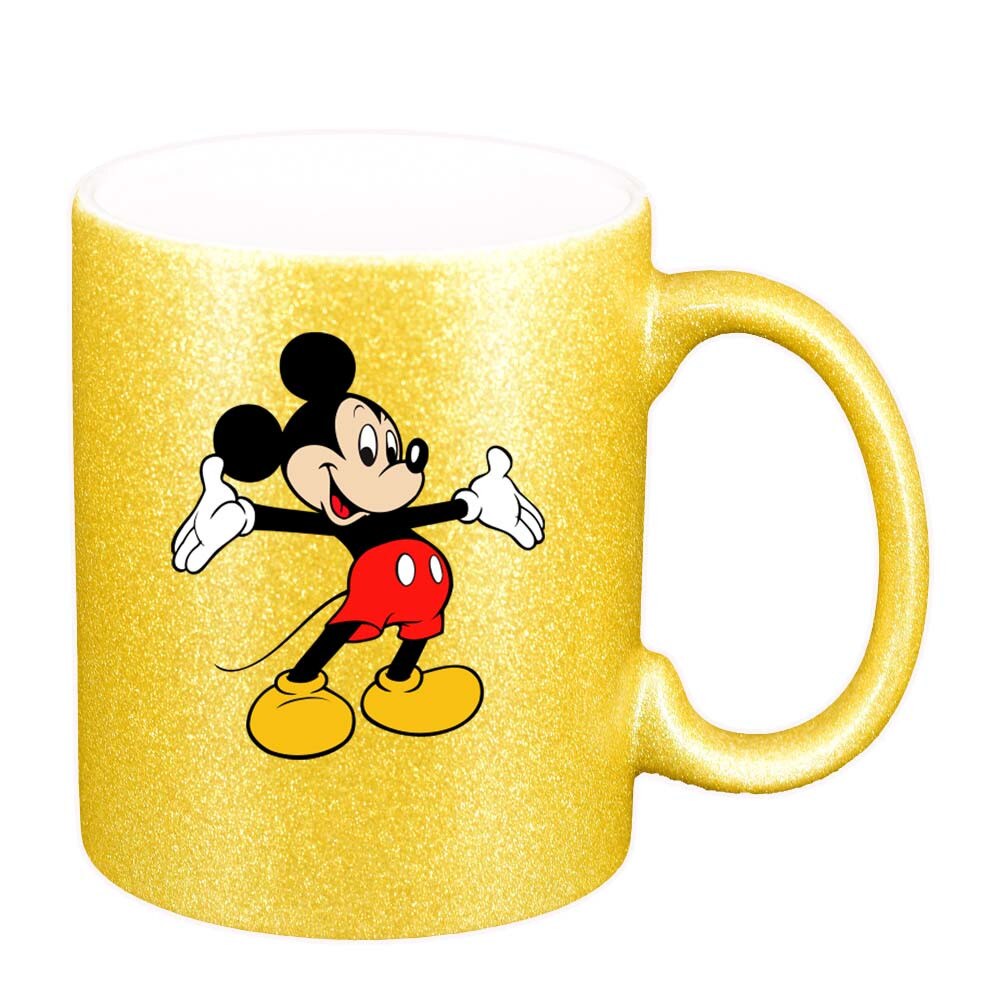 Cana Mickey Mouse, auriu sidefata glitter, 330ml, D316