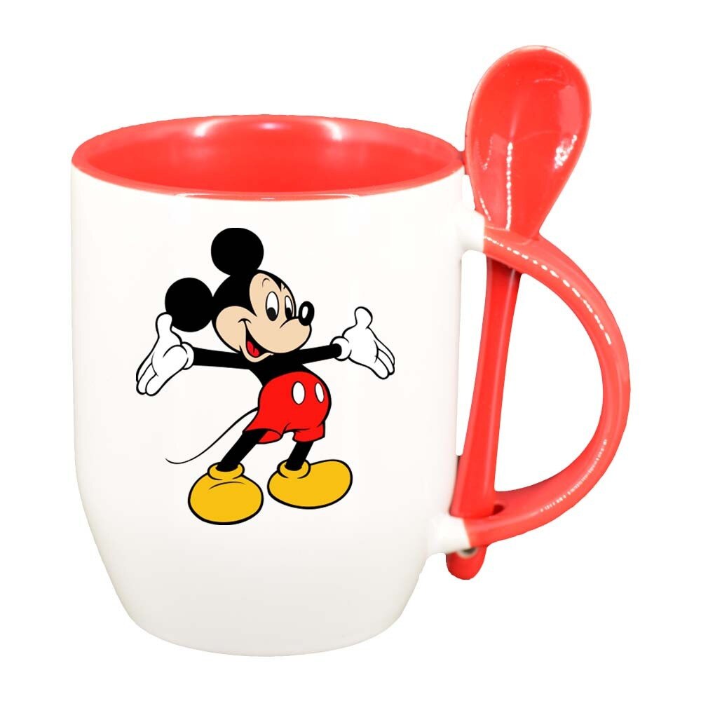 Cana Mickey Mouse cu lingurita, interior rosu, 330ml, D316