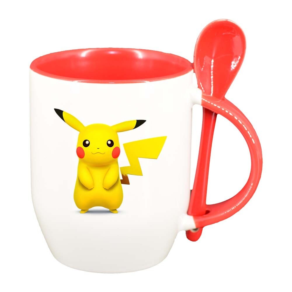 Cana Pikachu cu lingurita, interior rosu, 330ml, D319