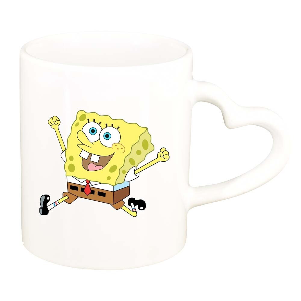 Cana Sponge Bob, alb, maner inima, 330ml, D320