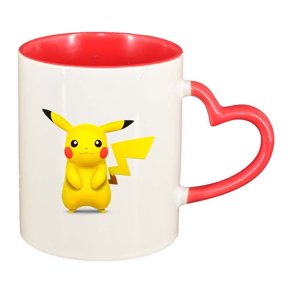 Cana Pikachu, interior rosu, maner inima, 330ml, D319