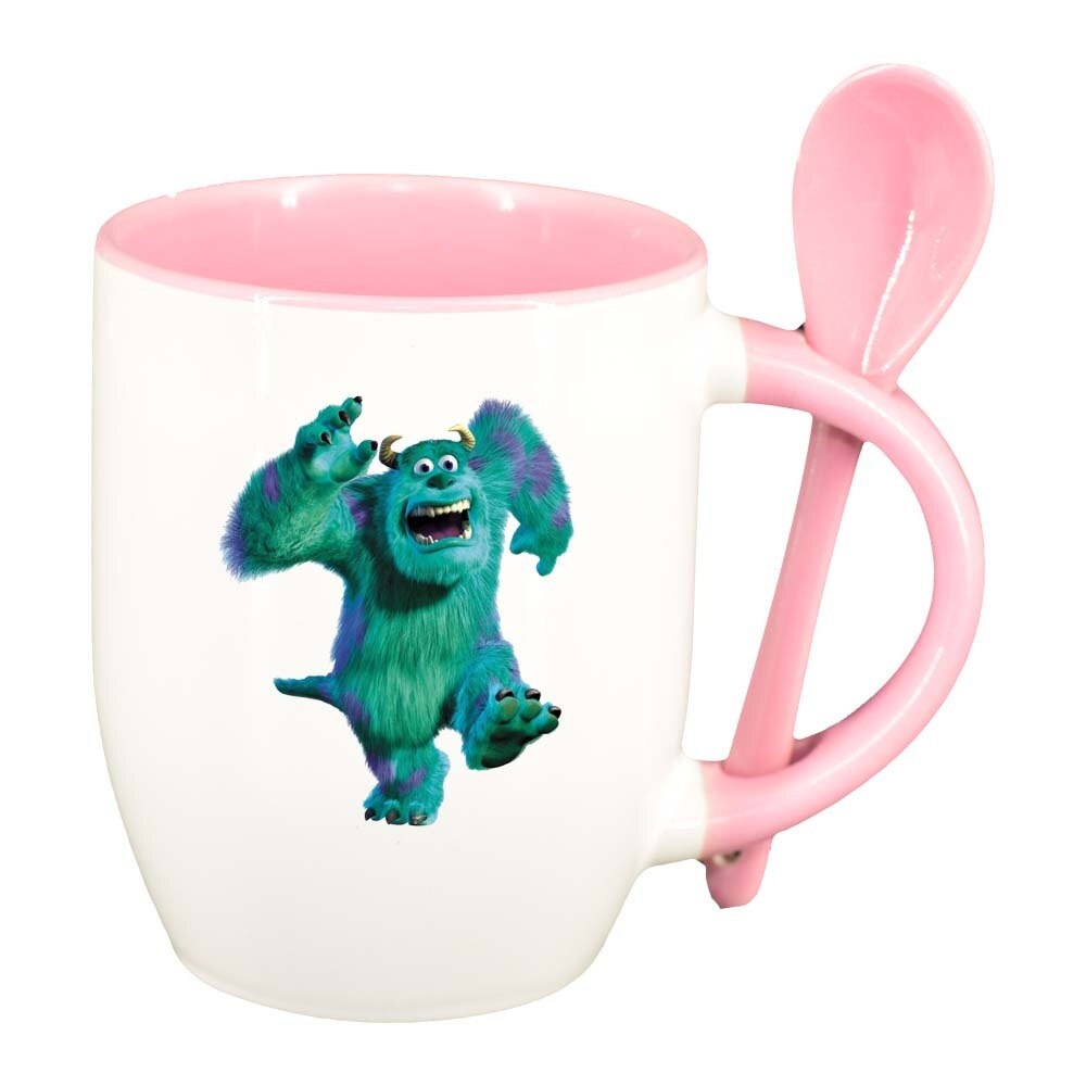 Cana Monster Inc cu lingurita, interior roz, 330ml, D321