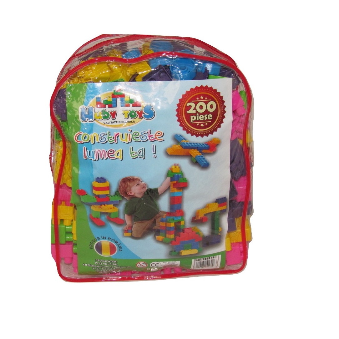 Cuburi de constructii, HubbyToys 200 piese, in rucsac