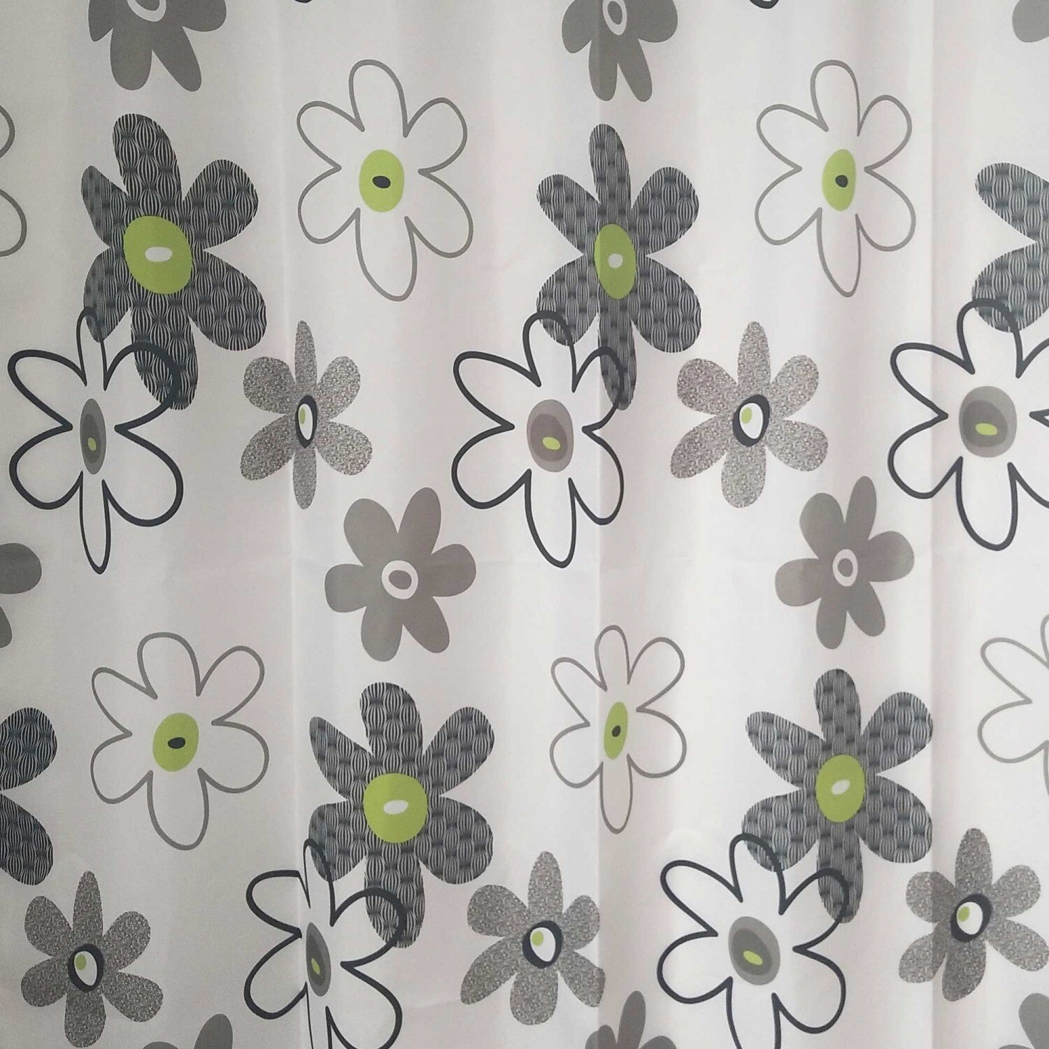 Perdea dus, model floral, alb,negru si verde, 200 x 180 cm