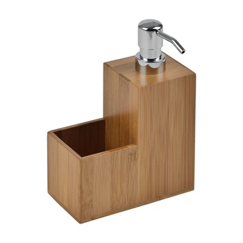 Dozator din bambus pentru sapun cu suport pentru burete Dozator din bambus pentru sapun cu suport pentru burete