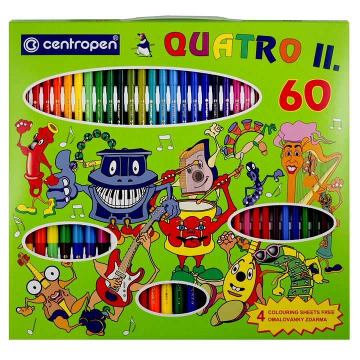 Set carioci, markere si creioane colorate Centropen Quatro II 9396 - 60 produse/set