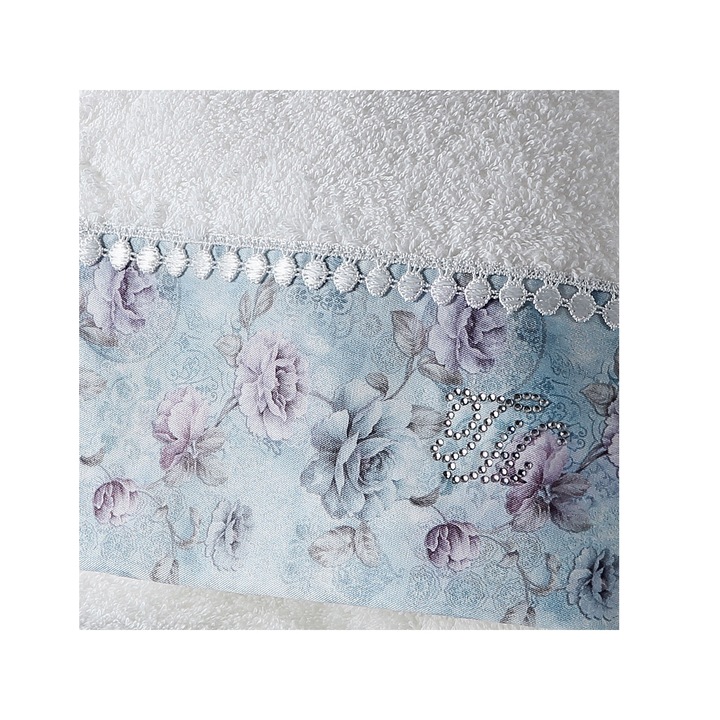 Комплект от 3 части хавлиени кърпи Ginevra, 100% памук, Дантела, Бордюр, Кристални камъчета