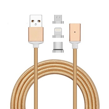 Cablu de date / Incarcare Magnetic, 3in1 - microUSB, Apple, USB Tip C, Auriu Cablu de date / Incarcare Magnetic, 3in1 - microUSB, Apple, USB Tip C, Auriu