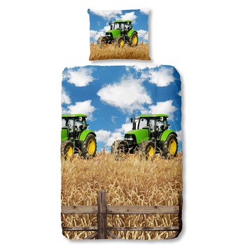 Set husa pilota si fata de perna cu imprimeu tractor, 5604-A Farmer, Good Morning, Bumbac, 135 x 200 cm, Multicolor Set husa pilota si fata de perna cu imprimeu tractor, 5604-A Farmer, Good Morning, Bumbac, 135 x 200 cm, Multicolor