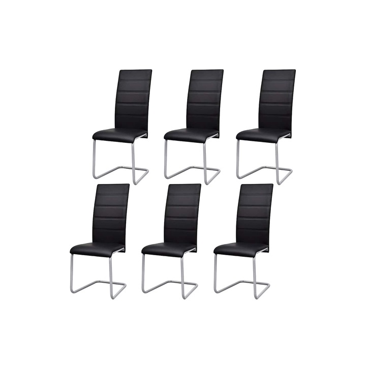 Set scaune de bucatarie consola vidaXL, 6 buc., negru, piele ecologica, 41 x 52,5 x 102,5 cm, 32.95 kg