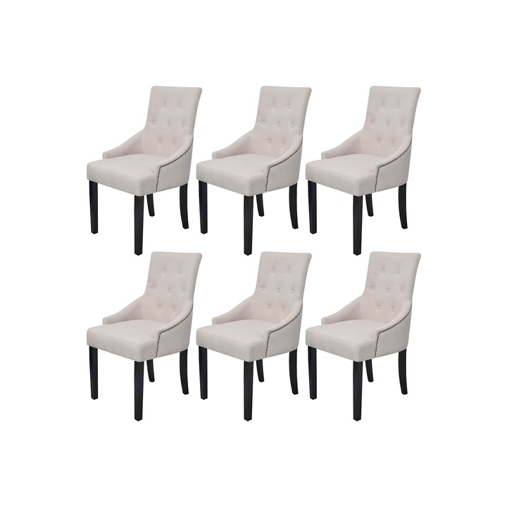 Set scaune de sufragerie vidaXL, 6 buc., gri crem, material textil, 52 x 63 x 94 cm, 16.11 kg