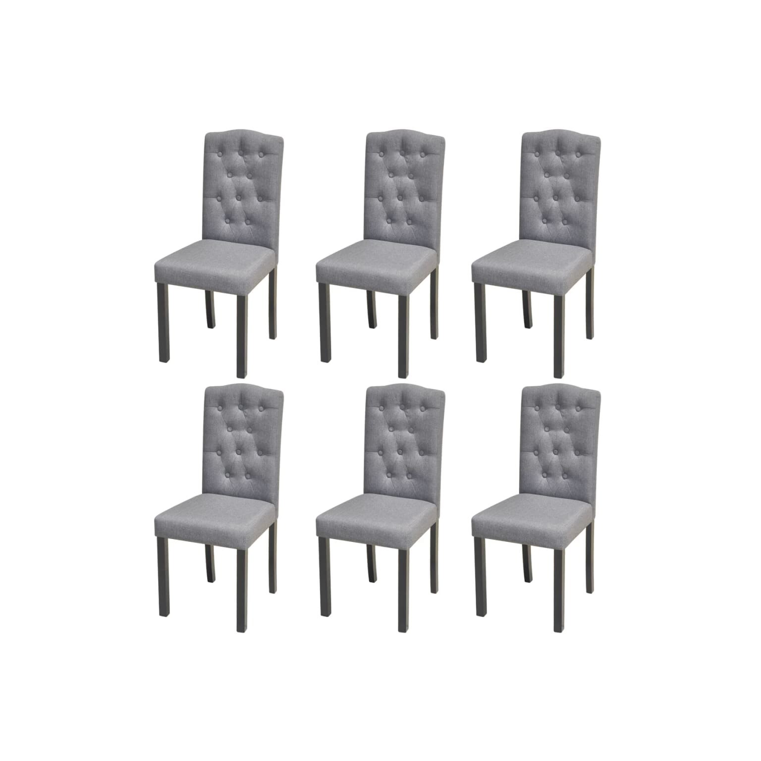 Set de 6 scaune de bucatarie cu butoni decorativi, vidaXL, tapitat, Gri