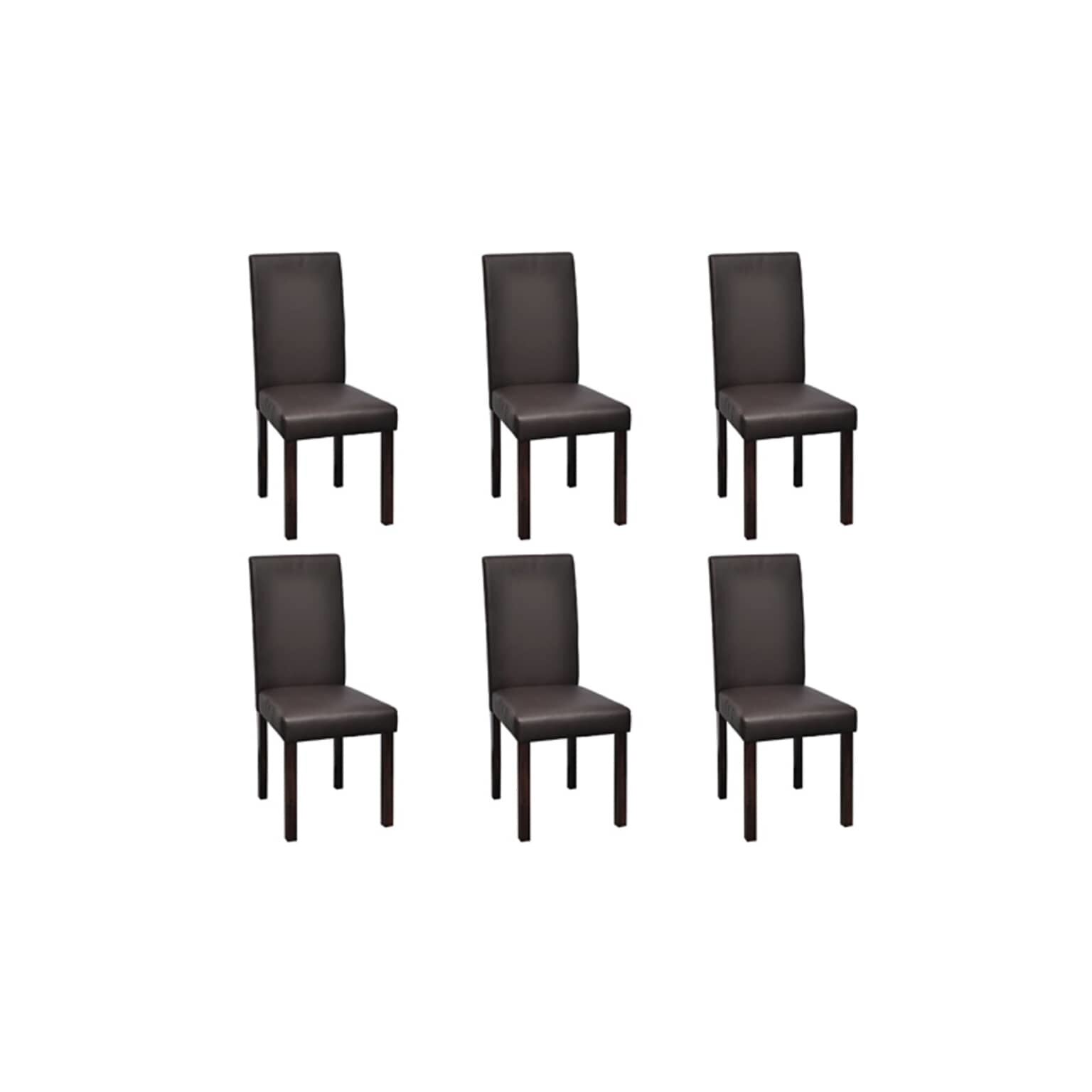 Set de 6 scaun de bucatarie, vidaXL, cadru de lemn si piele artificiala, Maro