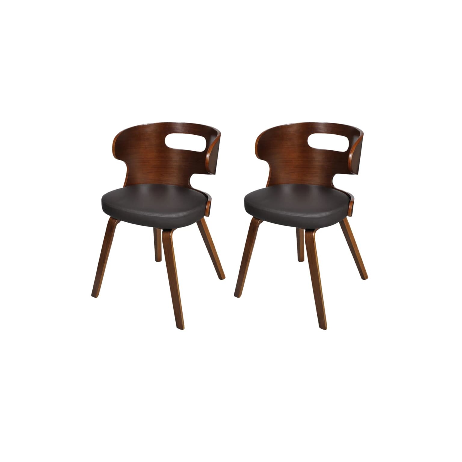 Set de 2 scaune de bucatarie cu sparat rotunjit, vidaXL, Piele artificiala, maro si negru