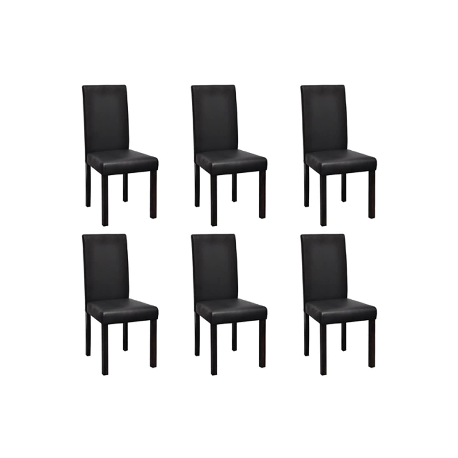 Set de 6 scaun de bucatarie, vidaXL, cadru de lemn si piele artificiala, Negru