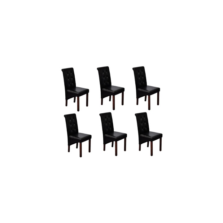 Set scaune de sufragerie vidaXL, 6 buc., negru, piele ecologica, 43 x 52 x 95 cm, 12.11 kg