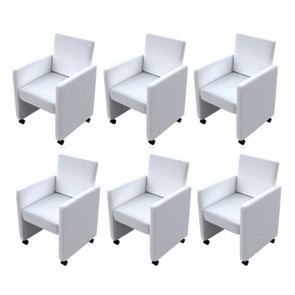Set de 6 scaune de bucatarie tip fotoliu, vidaXL, Piele artificiala, Alb