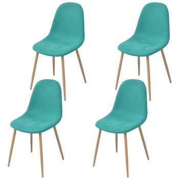 Set de 4 scaune de bucatarie din material textil si cadru de lemn, vidaXL, verde turquoise