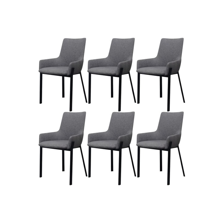 Set de 6 scaune de bucatarie cu design modern, tip fotoliu, vidaXL, tapiterie textila, Gri