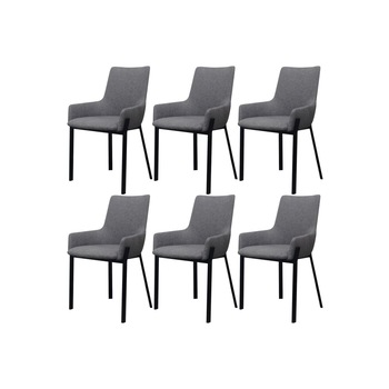Set de 6 scaune de bucatarie cu design modern, tip fotoliu, vidaXL, tapiterie textila, Gri