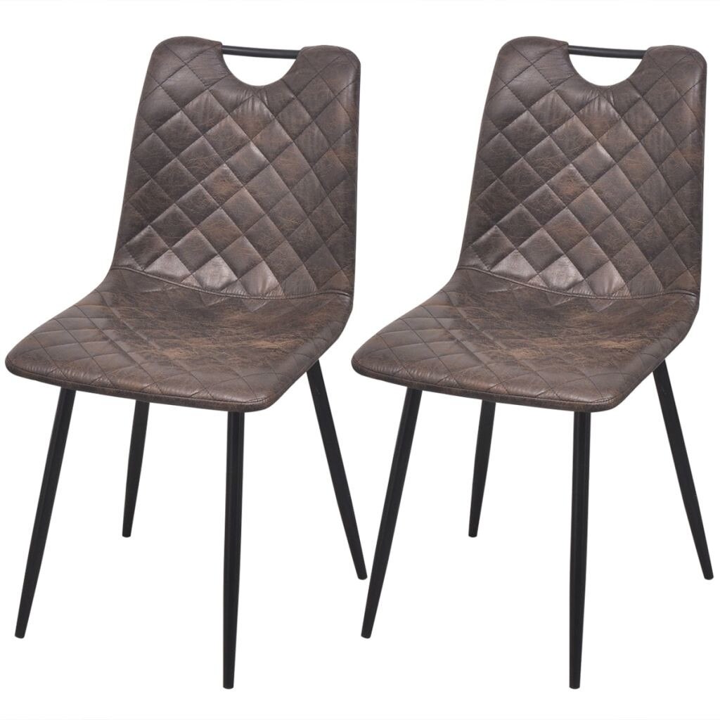 Set de 2 scaune de bucatarie cu design clasic, vidaXL, tapiterie din piele artificiala cu model de carouri, Maro inchis