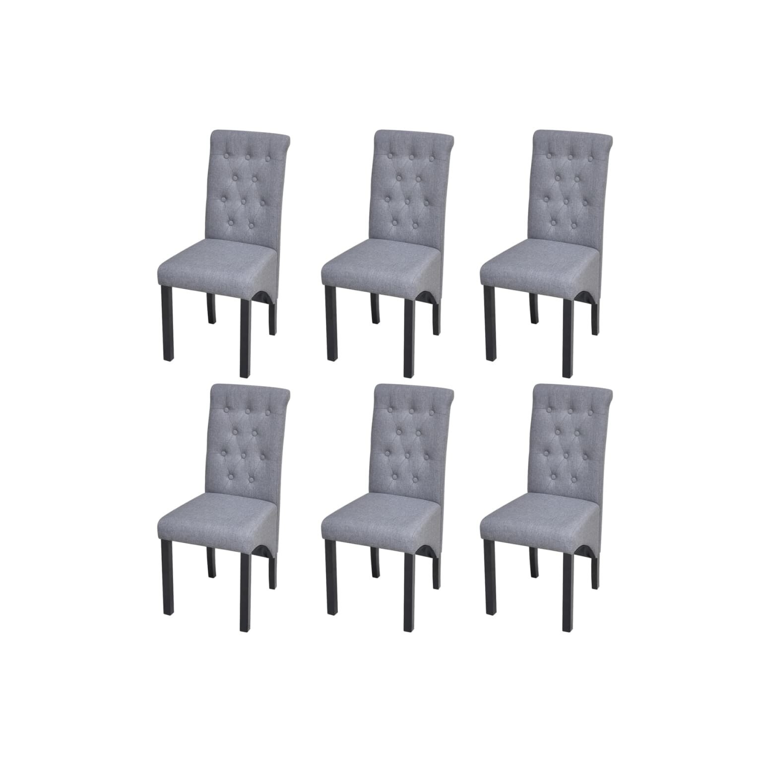 Set de 6 scaune de bucatarie cu butoni decorativi, vidaXL, Tesatura, Gri inchis