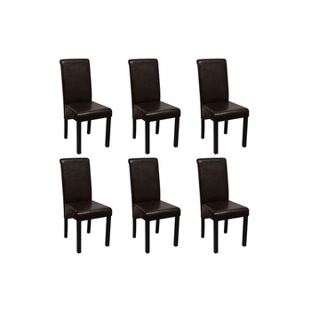 Set de 6 scaune de bucatarie, in stil clasic, vidaXL, Piele artificiala, Maro