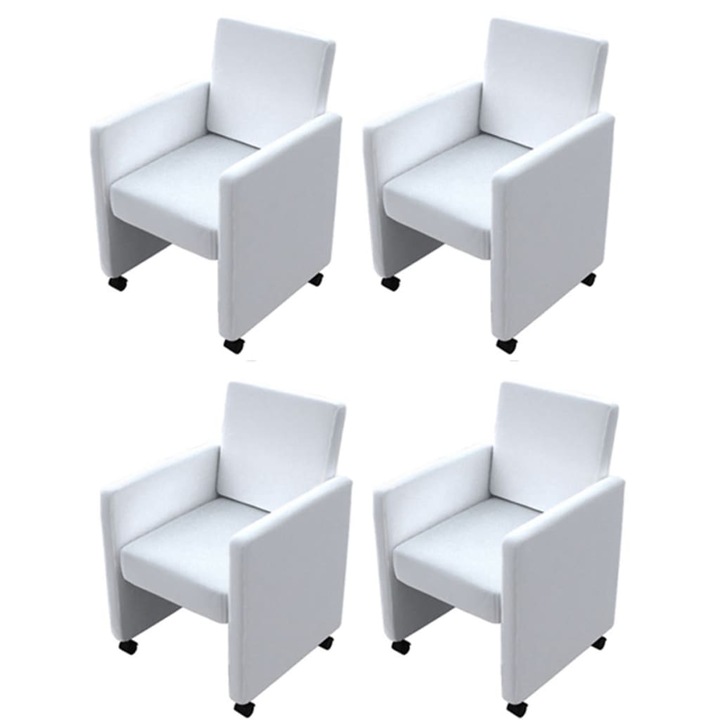 Комплект 4 стола Zakito Europe, с колела, бели, 58.5x65x88см, дърво/полиуретан