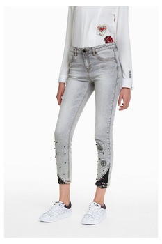 Blugi dama, Desigual, skinny, cu aplicatii de margele perlate, Pearls Blugi dama, Desigual, skinny, cu aplicatii de margele perlate, Pearls