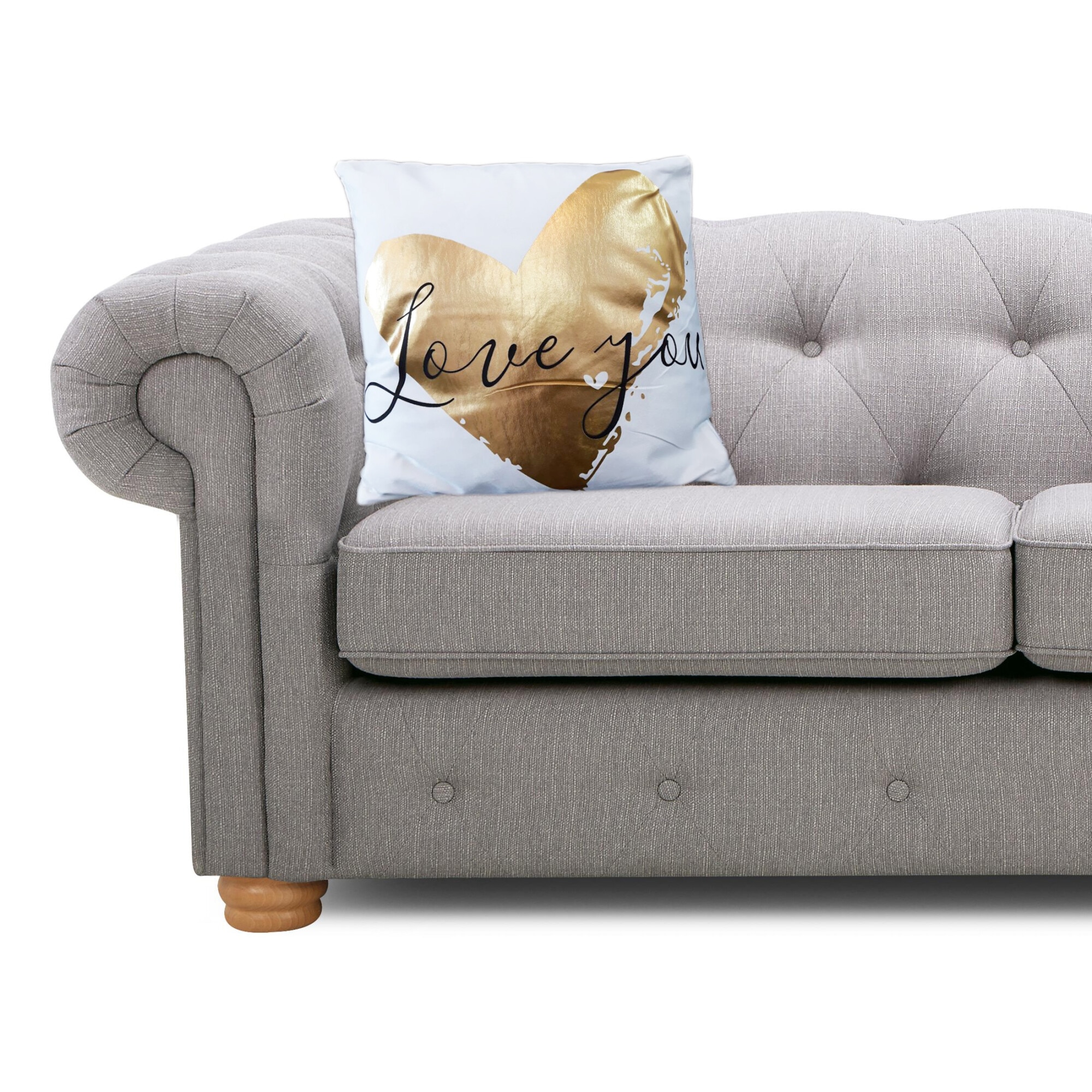 Perna decorativa, tip lucios, model inima si Love you, poliester, 43x43cm, culoare auriu-alb, 08