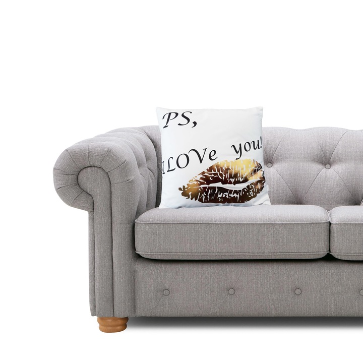 Perna decorativa, tip lucios, model buze si Love you, poliester, 43x43cm, culoare auriu-alb, 15