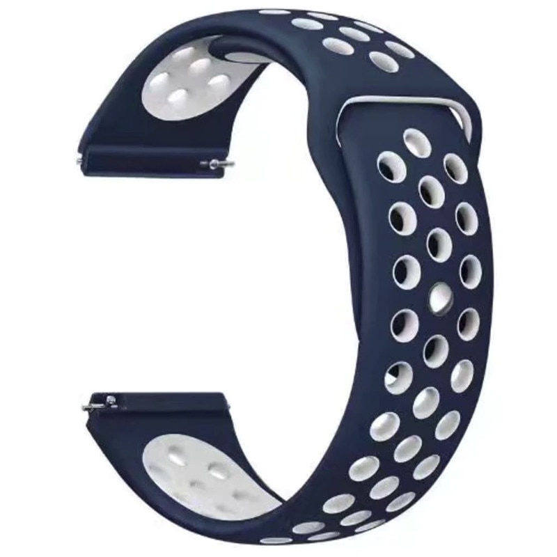 Curea silicon compatibila Samsung Galaxy Watch 42mm, telescoape QR, Albastru/Alb