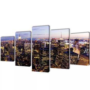 Set de 5 tablouri pe panza, imprimeu New York, vidaXL, Tesatura, 100 x 50 cm, Multicolor Set de 5 tablouri pe panza, imprimeu New York, vidaXL, Tesatura, 100 x 50 cm, Multicolor