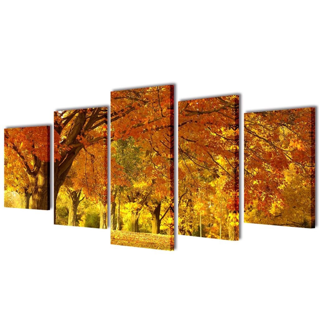 Set de 5 tablouri pe panza, imprimeu cu artar, vidaXL, Tesatura, 100 x 50 cm, Multicolor