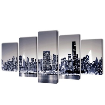Set de 5 tablouri pe panza, imprimeu New York, vidaXL, Tesatura, 100 x 50 cm, Monocrom Set de 5 tablouri pe panza, imprimeu New York, vidaXL, Tesatura, 100 x 50 cm, Monocrom