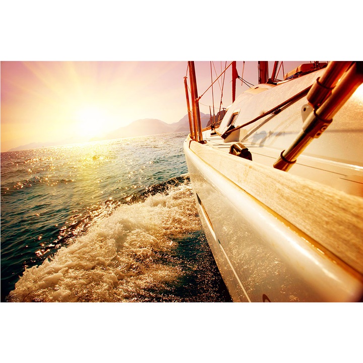 Tablou grand canvas ""YACHT SAILING AGAINST SUNSET" - 120 x 80 cm