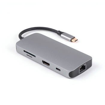 Adaptor multiport PNI MP07 USB-C la HDMI, 2 x USB 3.0, RJ45, SD/TF, USB-C PD, 7 iesiri Adaptor multiport PNI MP07 USB-C la HDMI, 2 x USB 3.0, RJ45, SD/TF, USB-C PD, 7 iesiri