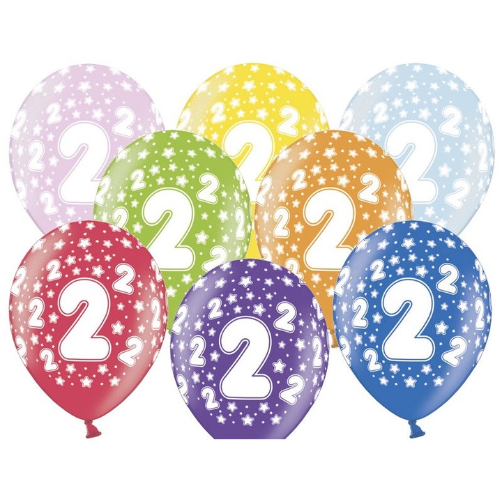 Baloane Aniversare Cifra 2,pachet 6 buc,30 cm- PartyMag