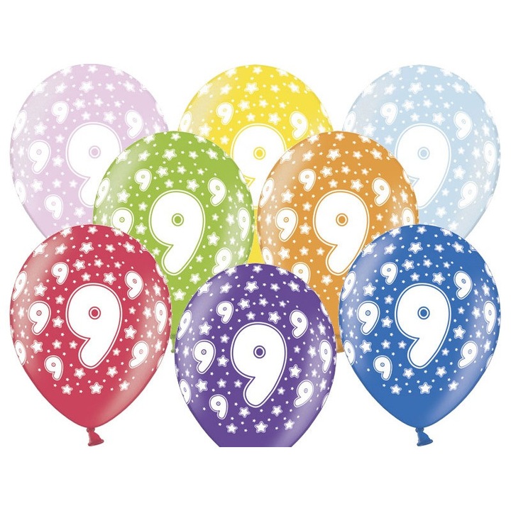 Baloane Aniversare Cifra 9,pachet 6 buc,30 cm-PartyMag