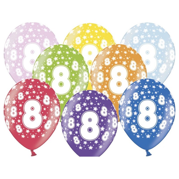 Baloane Aniversare Cifra 8,pachet 6 buc,30 cm -PartyMag