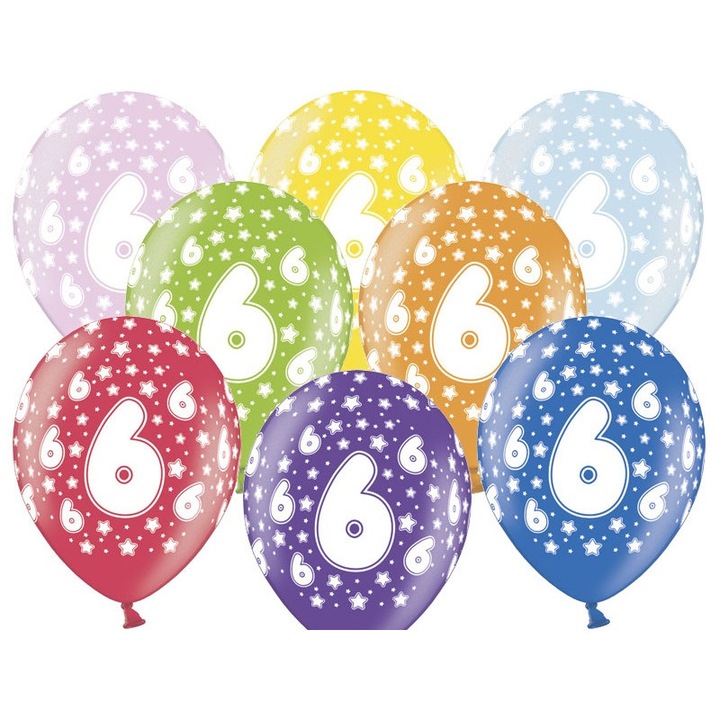 Baloane Aniversare Cifra 6,pachet 6 buc,30cm-PartyMag