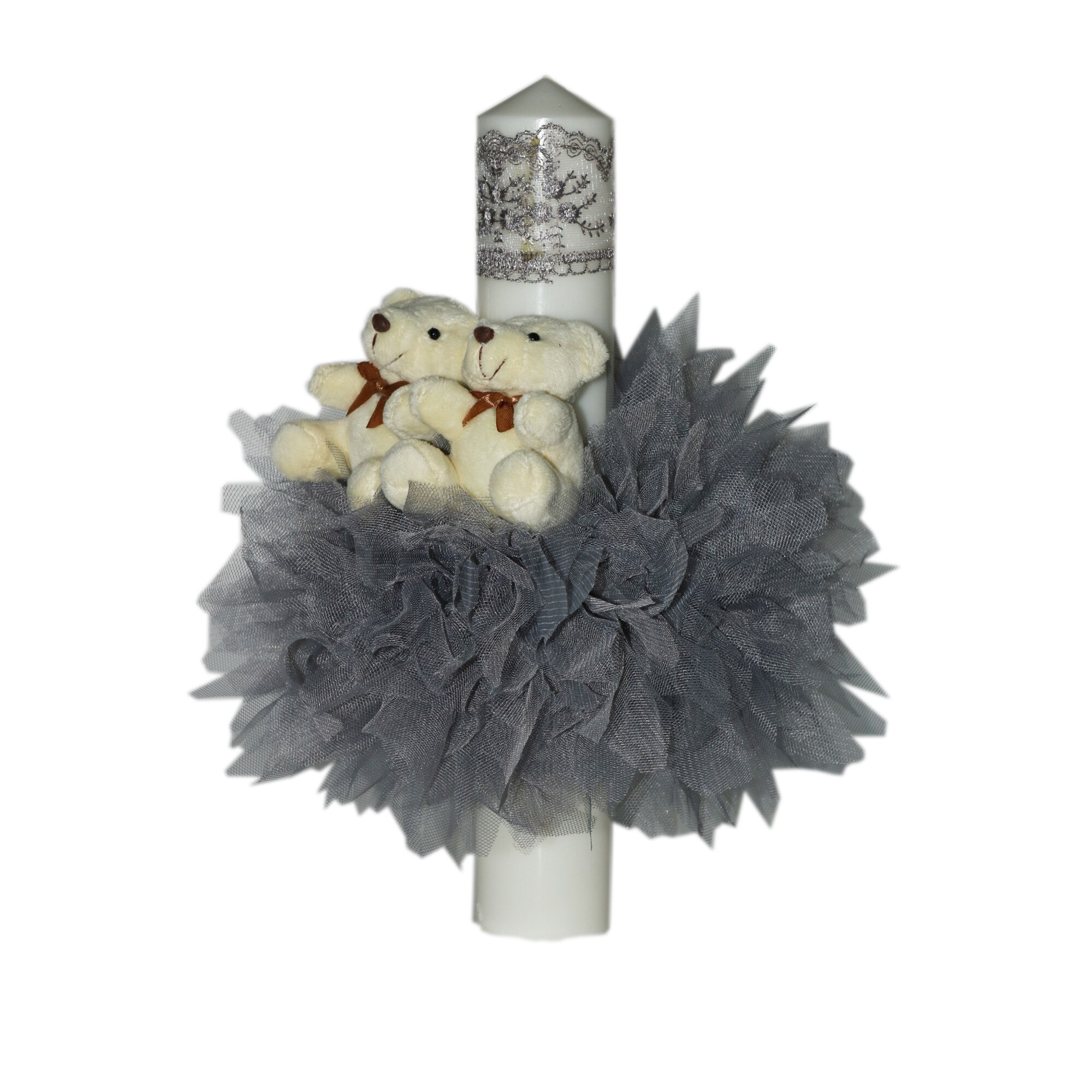 Lumanare pentru botez, gri, 35x5 cm, dae2075