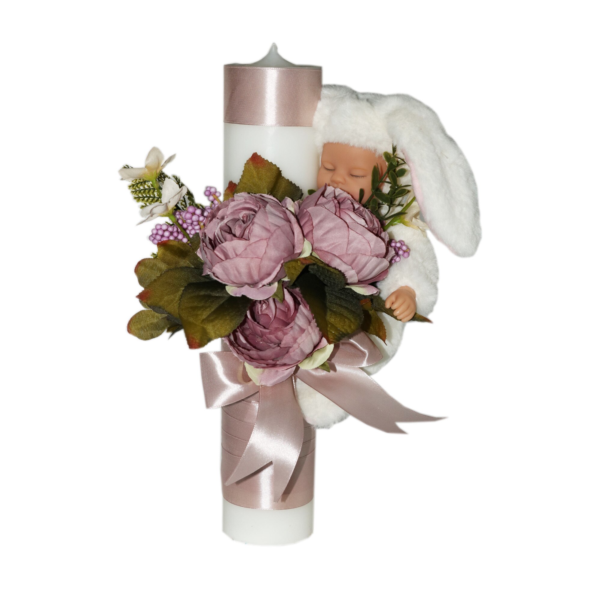 Lumanare pentru botez, roz pudrat, 35x7 cm, dae2094