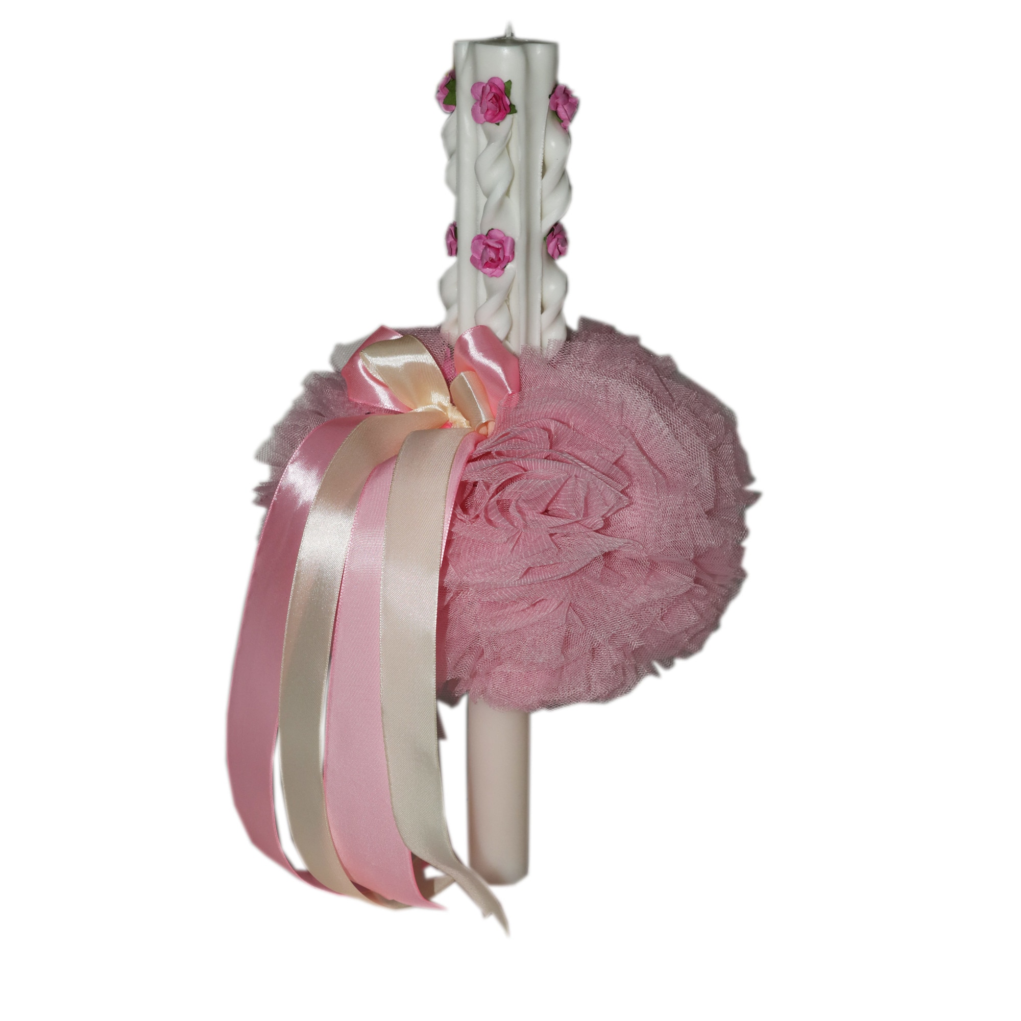 Lumanare pentru botez, sculptata, roz deschis, 40x3 cm, dae2110
